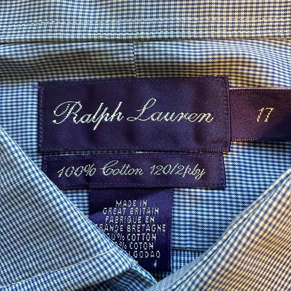 Ralph Lauren Purple Label mini check Button up 17 Xl - Picture 2 of 7